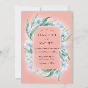 Salmon Azure Foliage Eucalyptus Wedding Invitation