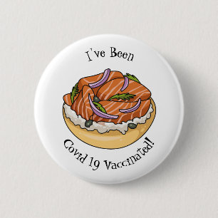 Salmon bagel cartoon illustration 2 inch round button
