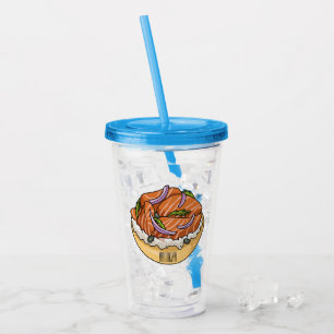 Salmon bagel cartoon illustration acrylic tumbler