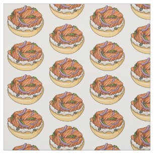 Salmon bagel cartoon illustration fabric