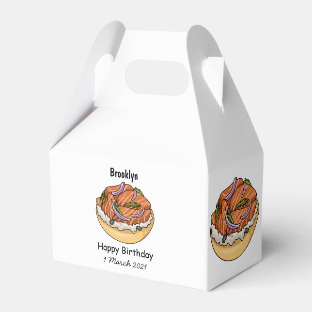 Salmon bagel cartoon illustration favor box (Front Side)