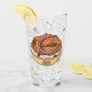 Salmon bagel cartoon illustration  glass