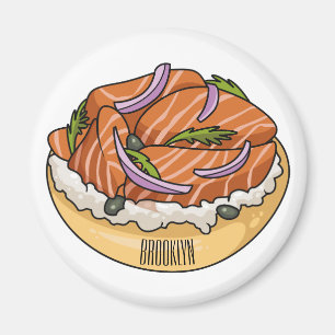 Salmon bagel cartoon illustration  magnet