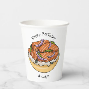 Salmon bagel cartoon illustration paper cups