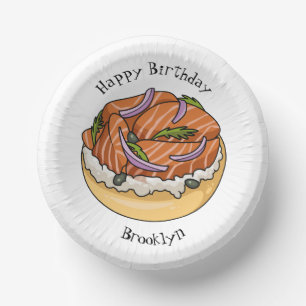 Salmon bagel cartoon illustration paper plate