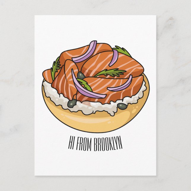Salmon bagel cartoon illustration  postcard (Front)