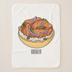 Salmon bagel cartoon illustration sherpa blanket
