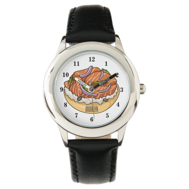 Salmon bagel cartoon illustration watch (Front)