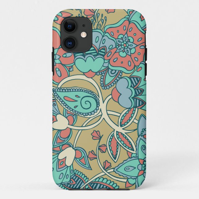 Salmon & Blue Floral Case-Mate iPhone Case (Back)
