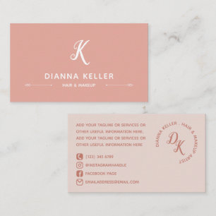 Salmon & Blush Monogram Social Media Business Card
