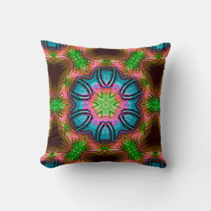 Salmon brown to cyan kaleidoscope with rough paint throw pillow