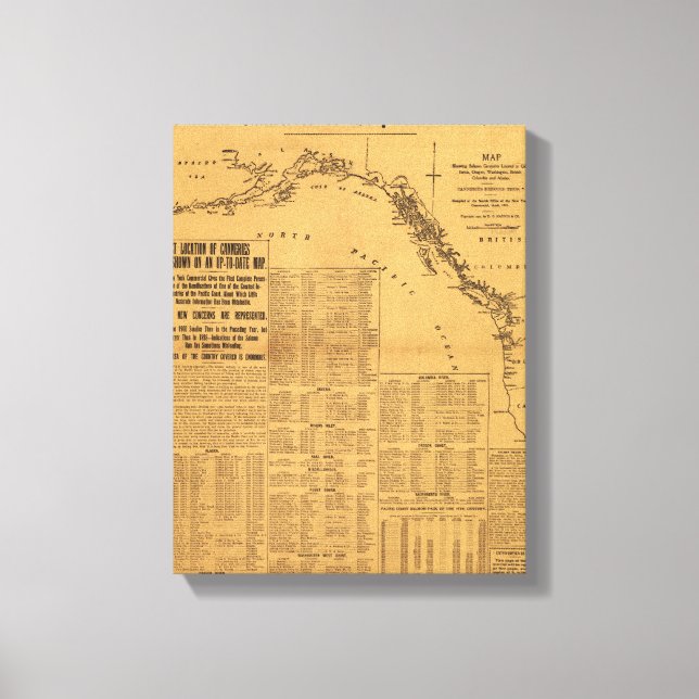 Salmon Canneries of the Pacific Northwest Map Canvas Print (Front)