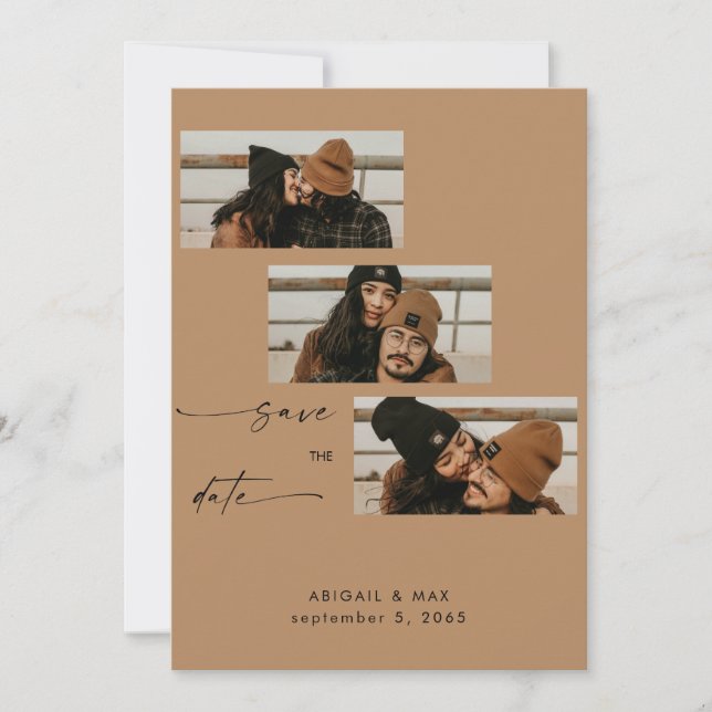 Salmon Collage Photo Strip Wedding Save the Date (Front)