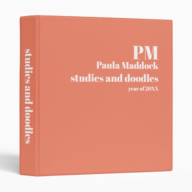 Salmon Colour Custom Monogram Name Title Binder (Front/Spine)