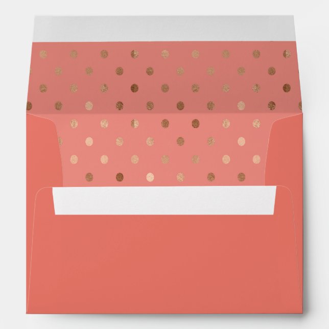 Salmon Coloured Rose Gold Polka Dots Lined Envelopes (Back (Bottom))