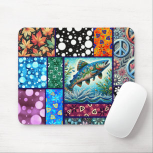 Salmon Crazy Quilt Floral Whimsical Colourful Mouse Pad