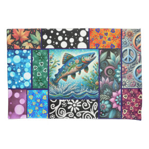 Salmon Crazy Quilt Floral Whimsical Colourful Pillowcase
