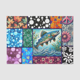 Salmon Crazy Quilt Floral Whimsical Decoupage Tissue Paper