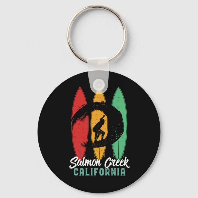 Salmon Creek California Beach Retro Surfing Keychain (Front)