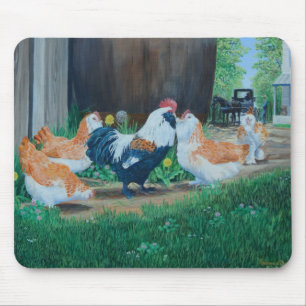 Salmon Favorelle chickens/ Amish buggy Mouse Pad