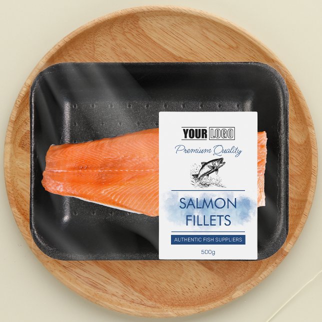 Salmon Fillets Fish Product Label with Logo (Creator Uploaded)