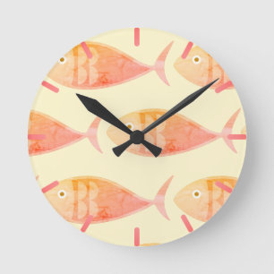 Salmon Fish Group Round Clock