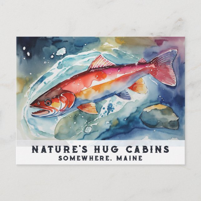 *~* Salmon Fish Swimming AP49 Watercolor Painting Holiday Postcard (Front)