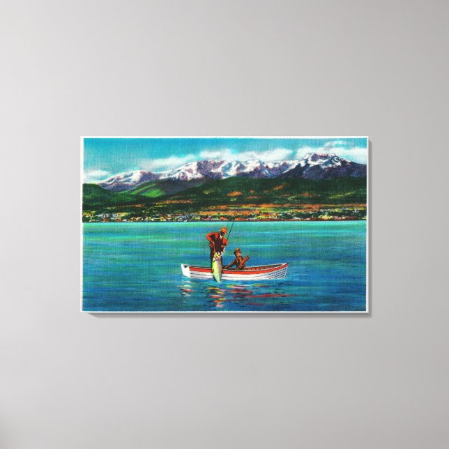 Salmon Fishing in Port Angeles Harbour Canvas Print (Front)
