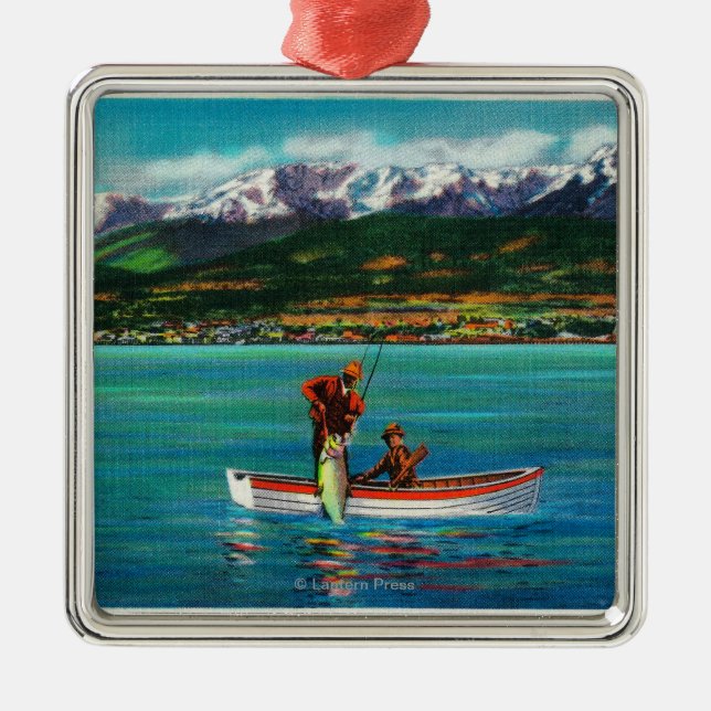 Salmon Fishing in Port Angeles Harbour Metal Ornament (Front)