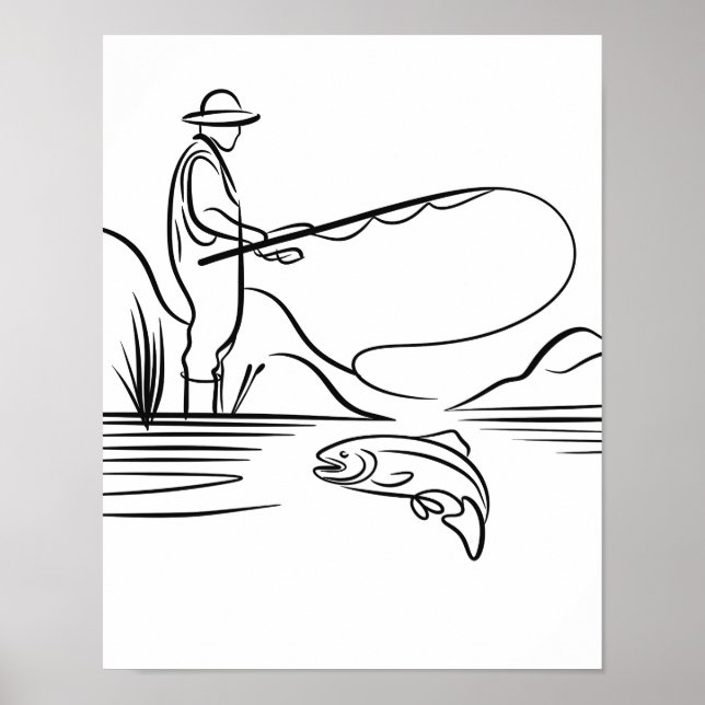 Salmon Fishing Line Art Poster (Front)