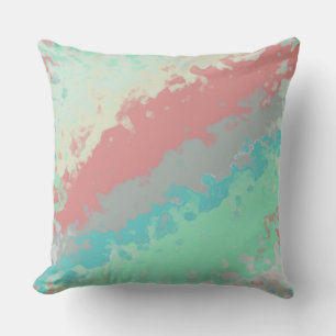 Salmon, green and blue abstract throw pillow