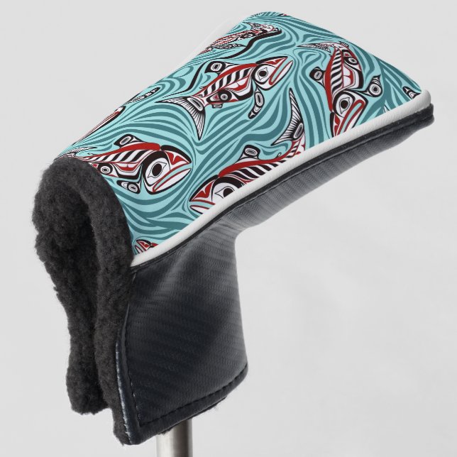 Salmon Haida Art Spirit Pacific Northwest Native Golf Head Cover (3/4 Front)