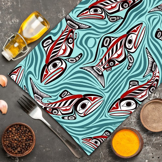 Salmon Haida Art Spirit Pacific Northwest Native Kitchen Towel (Creator Uploaded)