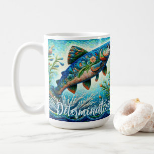 Salmon Jumping Mosaic Floral Blue Personalized Coffee Mug