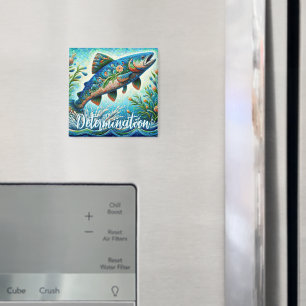 Salmon Jumping Mosaic Floral Blue Personalized Magnet