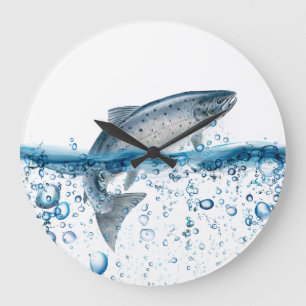 Salmon Jumping out of Water Large Clock