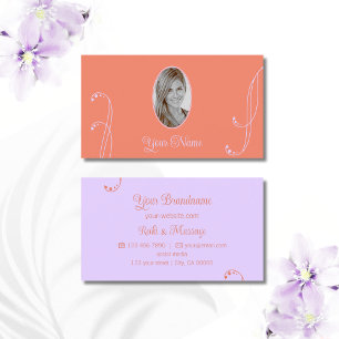 Salmon Lavender Chic Ornate with Portrait Photo Business Card