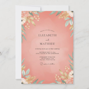 Salmon Leafy Wedding Invitation