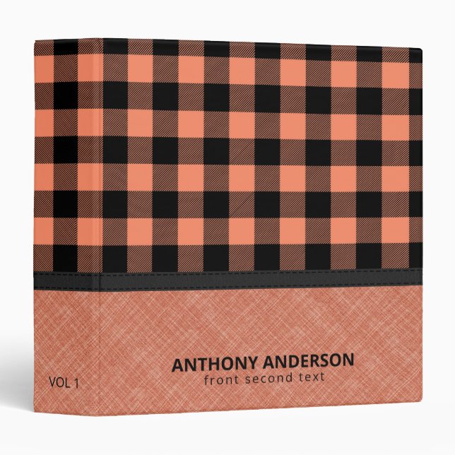 Salmon Linen Texture and Plaid  Binder (Front/Spine)