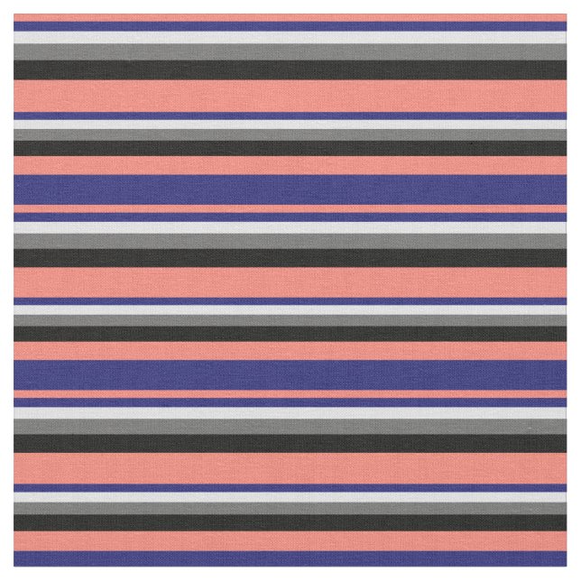 Salmon, Midnight Blue, Lavender, Dim Grey & Black Fabric (Close Up)