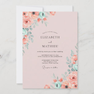 Salmon Mint Foliage Eucalyptus Wedding Invitation