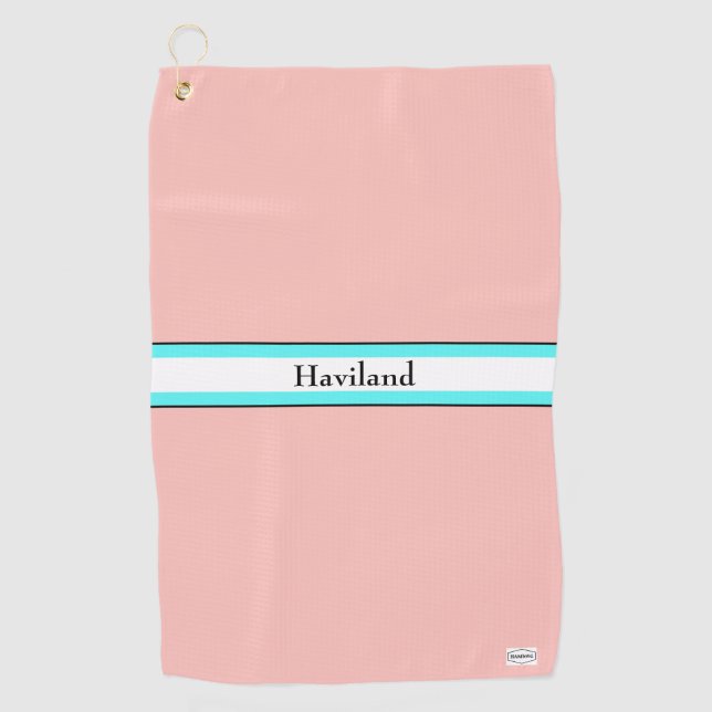 Salmon peach Aqua Personalized Golf Towel HAMbWG (Front)