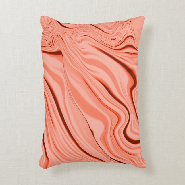 Salmon, peach, coral and pink mix wavy accent pillow (Front(Vertical))