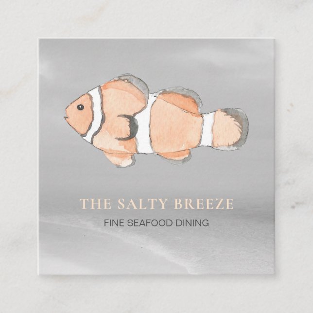 *~* Salmon Peach Fish Beach Silver Sand Sea Dining Square Business Card (Front)