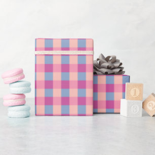 Salmon Periwinkle And Magenta Gingham Wrapping Paper