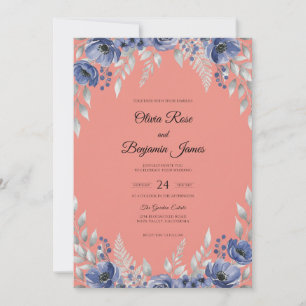 Salmon Periwinkle Painted Wedding Invitation