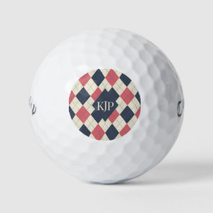 Salmon Pink and Navy Argyle Pattern Golf Balls