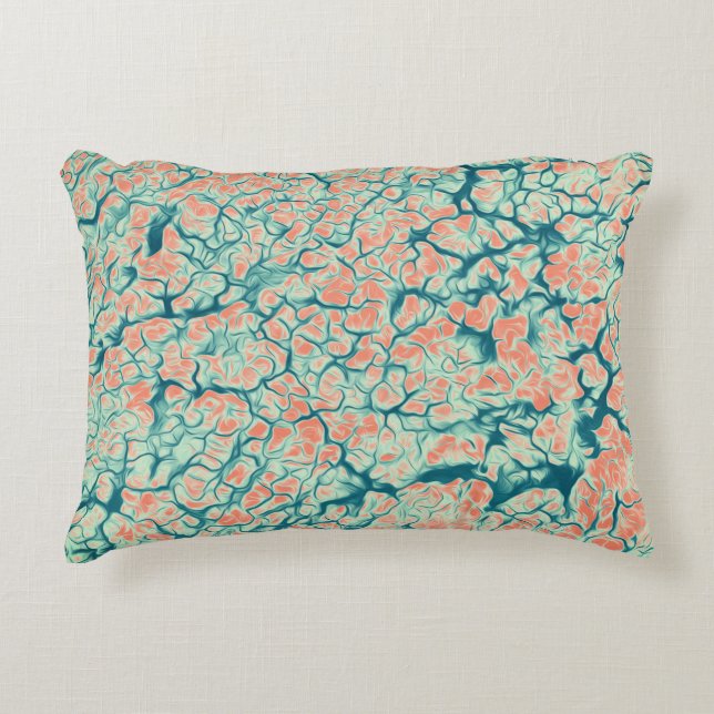 Salmon Pink and Teal Blue Abstract Nature Pattern Accent Pillow (Front)