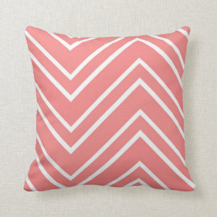 Salmon Pink and White Large Chevron Pattern Throw Pillow