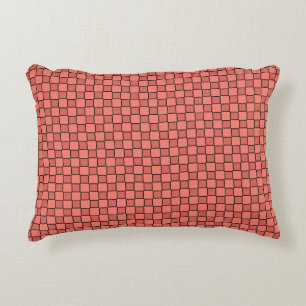 Salmon Pink Black Chequerboard Pattern Accent Pillow